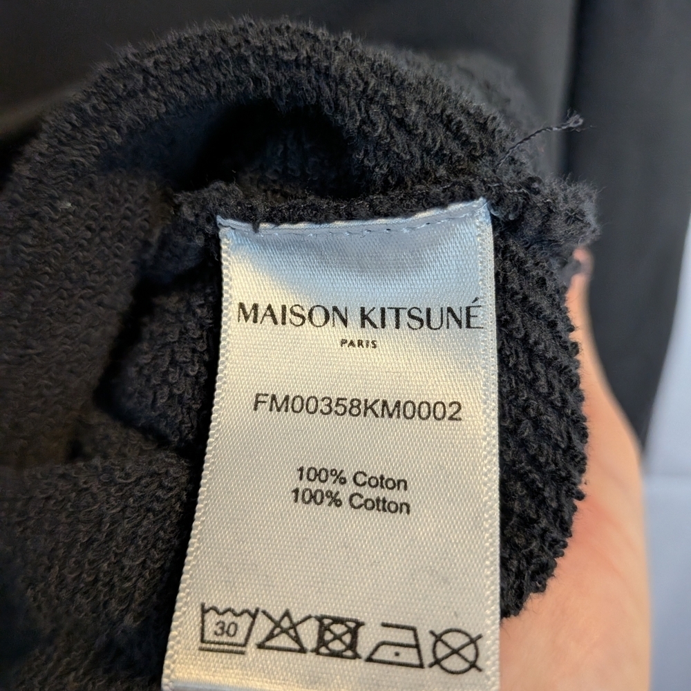 MAISON KITSUNE Faded Black Crewneck Sweater with Fox Patches Size Small - Picture 5 of 6